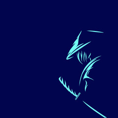 Samurai japan sword knight line potrait logo colorful design with dark background. Isolated navy background