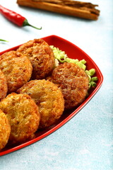 Fresh fried chicken cutlets - top view.