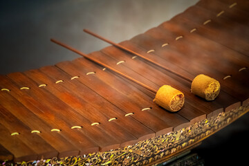 An Ancient Thai vibraphone with a Pair of Mallets