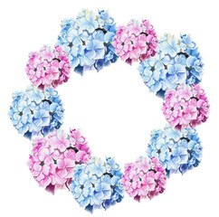 Pink and blue hydrangea wreath