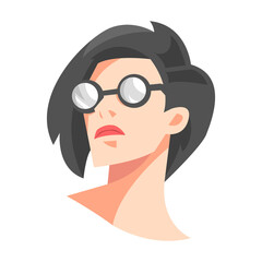 Fototapeta na wymiar woman with sunglasses and short hair. portrait of a female face. avatar girl. flat vector illustration. suitable for print, beauty, avatar for social media,fashion etc.