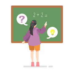 female student writing on chalkboard. math class. isolated on a white background. flat vector illustration. suitable for the theme of class sessions, study, school etc.