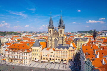 Naklejka na ściany i meble Downtown Prague city skyline, old town cityscape, Czech Republic