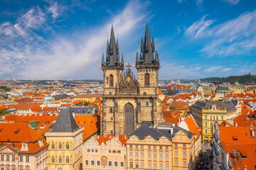 Fototapeta premium Downtown Prague city skyline, old town cityscape, Czech Republic