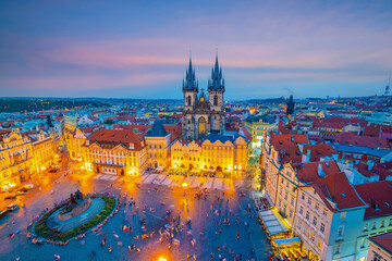 Fototapeta premium Downtown Prague city skyline, old town cityscape, Czech Republic