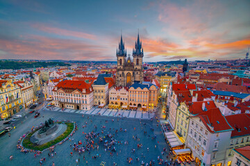 Fototapeta premium Downtown Prague city skyline, old town cityscape, Czech Republic