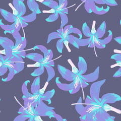 Cobalt Seamless Plant. Navy Pattern Palm. Indigo Tropical Leaf. Blue Flower Art. Azure Floral Palm. Flora Textile. Spring Plant. Garden Illustration