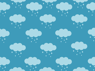 Seamless vector pattern with  clouds and rain drops. illustration
