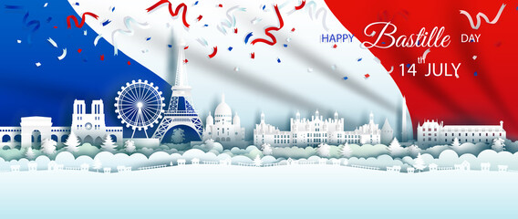 Illustration Anniversary celebration happy independence france day in background france flag.