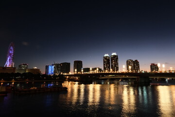 東京のウォーターフロント、夕焼け空