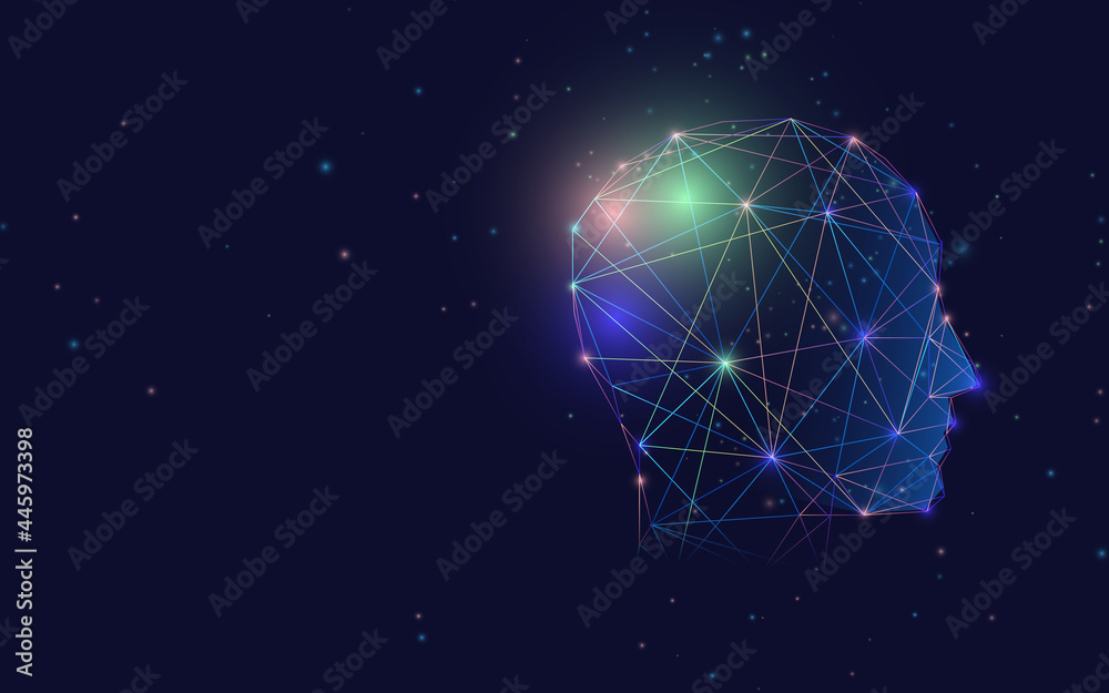 Poster artificial intelligence. human head outline. futuristic technology and healthcare concept. vector il