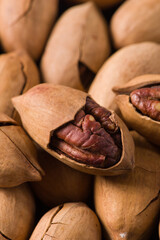 Heap or stack of pecan . Pecan background.