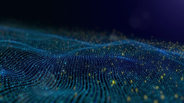 Motion graphic digital waves binary code background.