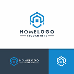 Home logo design line art style vector
