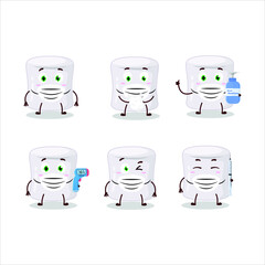 A picture of marshmallow cartoon design style keep staying healthy during a pandemic. Vector illustration