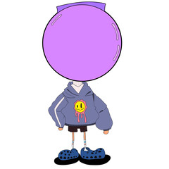 male character with a ball aquarium head. with a casual style that is wearing a jacket and shorts