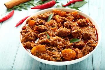 Mouth watering foods- Indian mutton curry, roast.