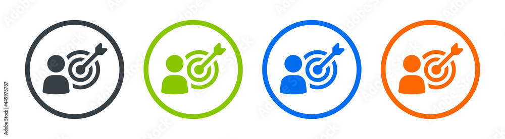 Poster target user icon vector illustration. person with arrow on bullseye icon.