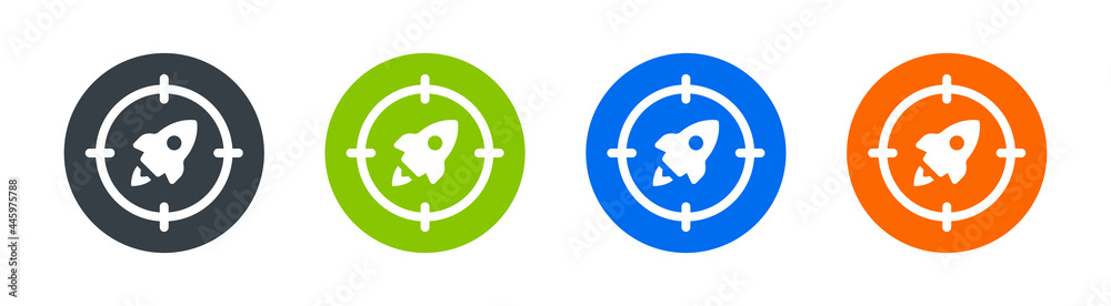 Poster mission focusing icon. containing rocket on sniper center point symbol. business goal and objective 