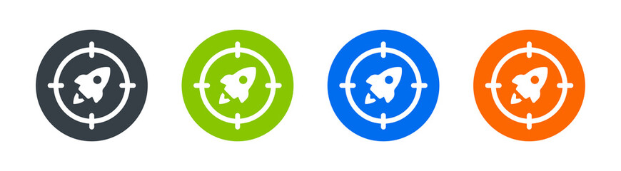 Mission focusing icon. Containing rocket on sniper center point symbol. Business goal and objective concept.