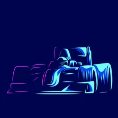 Gordijnen Formula one sport race line potrait logo colorful design with dark background. Isolated navy background.  © Christosign