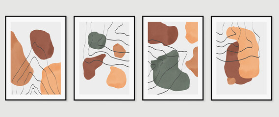Fototapeta na wymiar Abstract art watercolor background vector. Minimal hand painted watercolor and line art illustration. Design for wall decoration, wall arts, cover, postcards, brochure. 