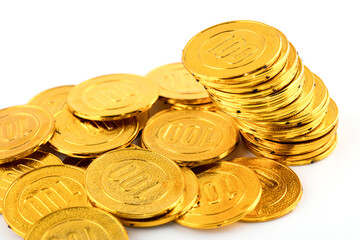 Valuable gold coins on a white background