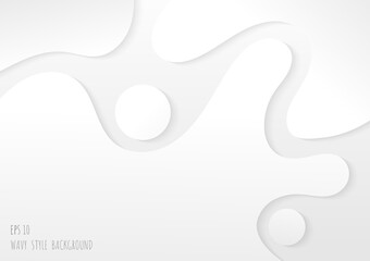 Abstract gradient white and gray steps design of wavy pattern template. Overlapping design with shadow style 3D presentation background.