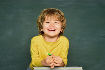 Back to school and happy time. Schoolkid or preschooler learn. Concept of education and reading. Kids school.