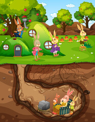 Obraz premium Underground rabbit hole with ground surface of the garden scene