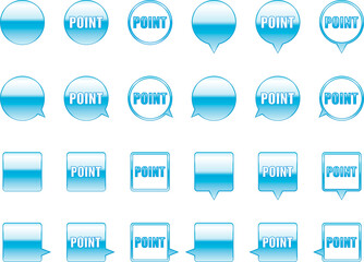 ウェブサイトのポイントに用いる円形と正方形の水色アイコン　ベクターセット