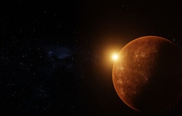 Red planet sphere in the empty universe, 3d rendering.