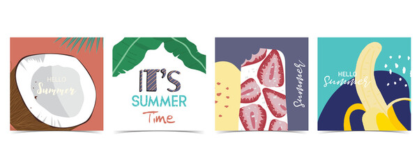Collection of summer background set with coconut,banana.Hello summer