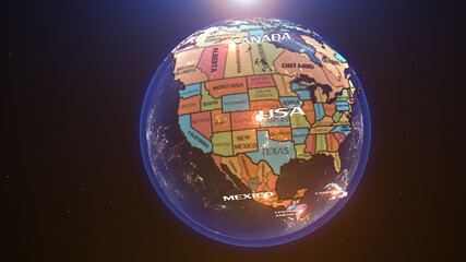a world map of North America, 3d rendering,
- 445984132
