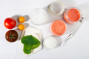 Tomato sugar scrub recipe. Organic home made cosmetic.