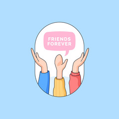 Fototapeta premium multiple rise hand group of best friends forever vector illustration for happy friendship day cartoon doodle style design