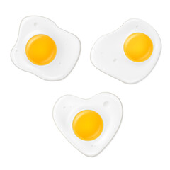 Set fried eggs different shapes vector flat illustration. Collection of healthy nutrition breakfast