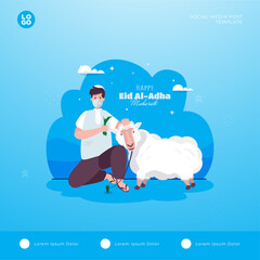 A Muslim with cute sheep for Eid al-Adha greetings in social media post templates