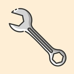 Steel spanner wrench color icon. Vector outline flat icon on yellow background. Hand construction tool for renovation work.