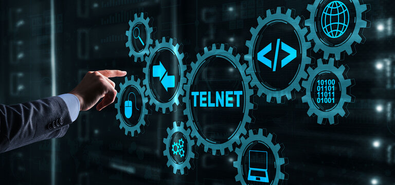 Telnet Virtual terminal client. Internet and Network concept. Teletype Network Protocol