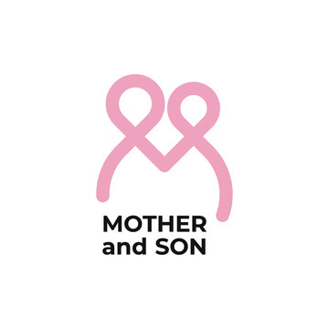 illustration of mother and daughter or son being happy or hugging showing empathy in one line vector art