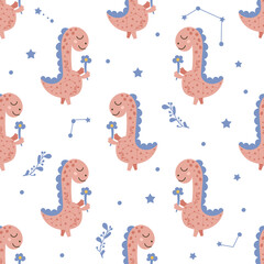 Dinosaur seamless pattern design. Vector illustration.
