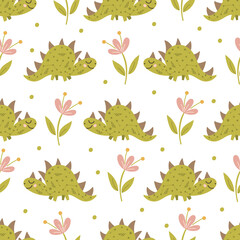 Fototapeta premium Dinosaur seamless pattern design. Vector illustration.