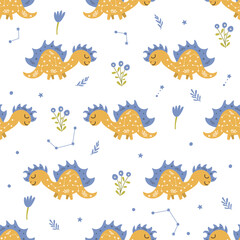Dinosaur seamless pattern design. Vector illustration.