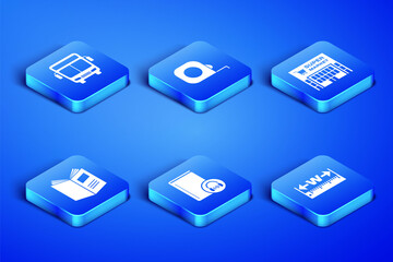 Set Measuring height and length, Bus, Audio book, Open, Roulette construction and Supermarket building icon. Vector