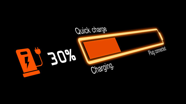 Colorful electric vehicle car charging battery indicating progress of the increasing with percentage show fill up to 100%