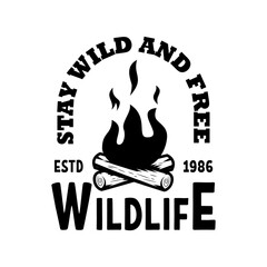 Emblem template with campfire. Design element for greeting card, t shirt, poster. Vector illustration