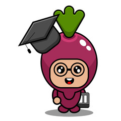 vector cartoon character simple sweet potato mascot costume wearing graduation hat carrying a book