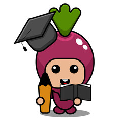 vector cartoon character simple sweet potato mascot costume wearing graduation cap holding book and pencil