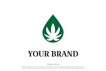 Cannabis Ganja Marijuana Leaf Hemp CBD Oil Drop Extract Logo Design Vector